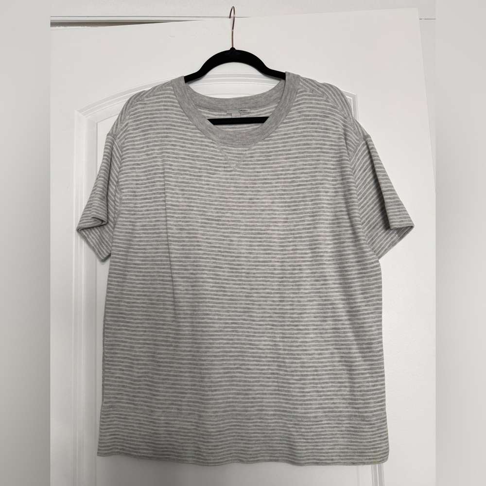 Halogen Light Gray Striped Short Sleeve Sweatshirt Tee